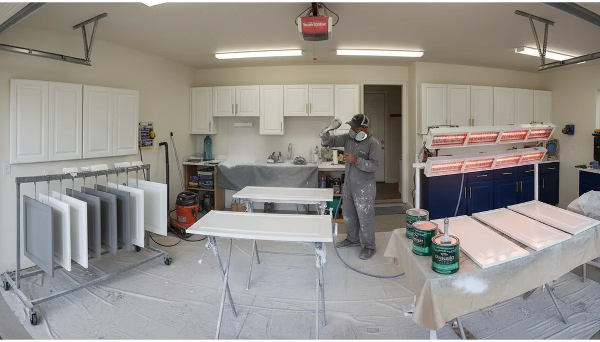 Professional cabinet painting in Kissimmee FL using spray and brush techniques for smooth, durable finishes