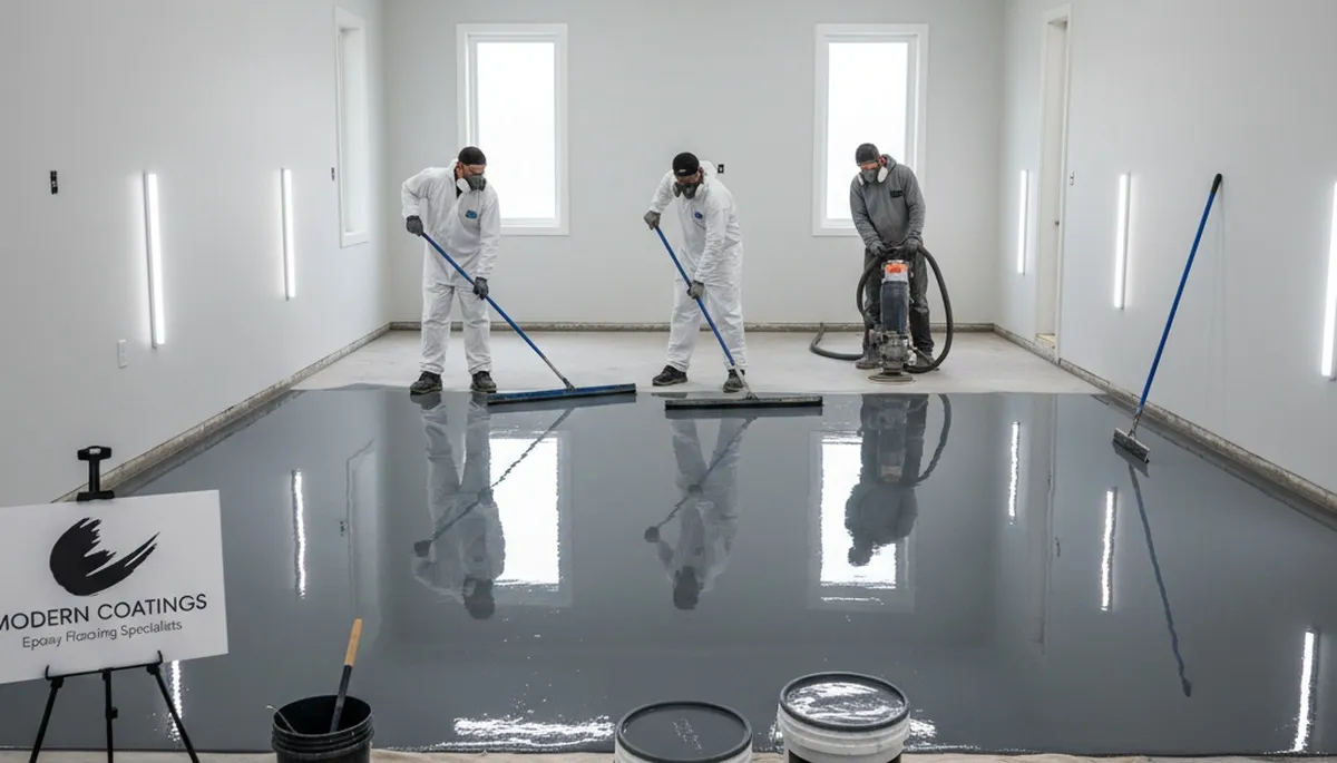 Professional epoxy floor coating in Kissimmee FL garage with durable glossy finish