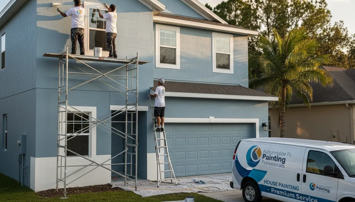 Professional house painters working on residential exterior in Kissimmee FL
