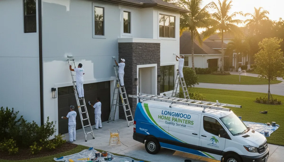 Professional house painters finishing exterior home in Kissimmee FL for paintingkissimmeefl.com