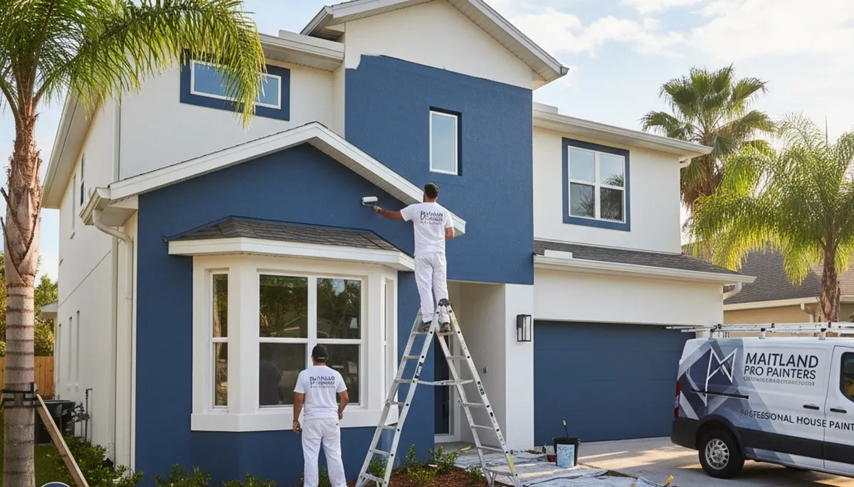 Professional house painters working on residential exterior in Kissimmee FL