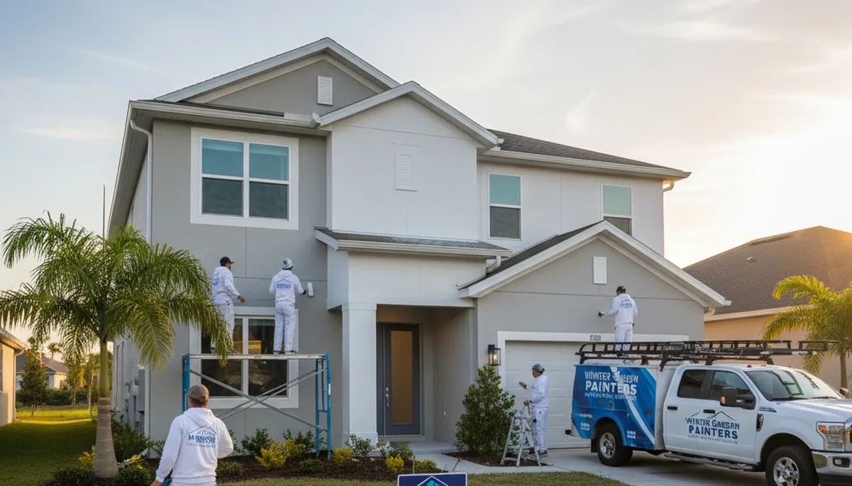 Professional house painters working on residential exterior in Kissimmee FL