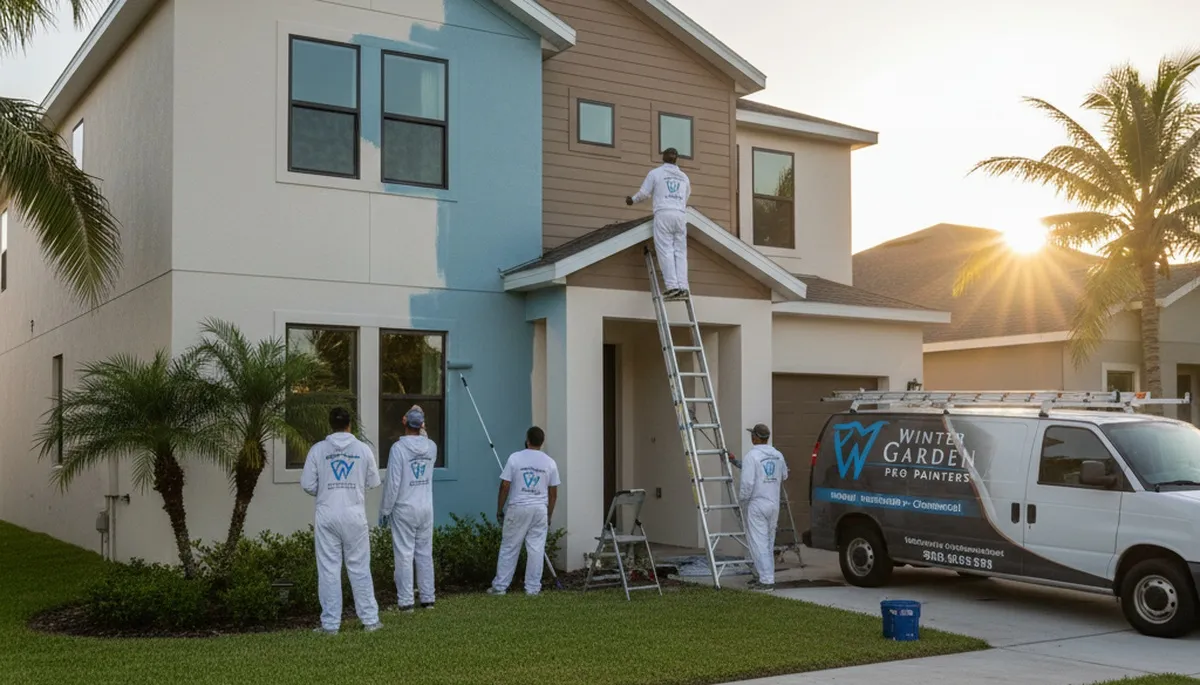 Professional house painters working on residential exterior in Kissimmee FL