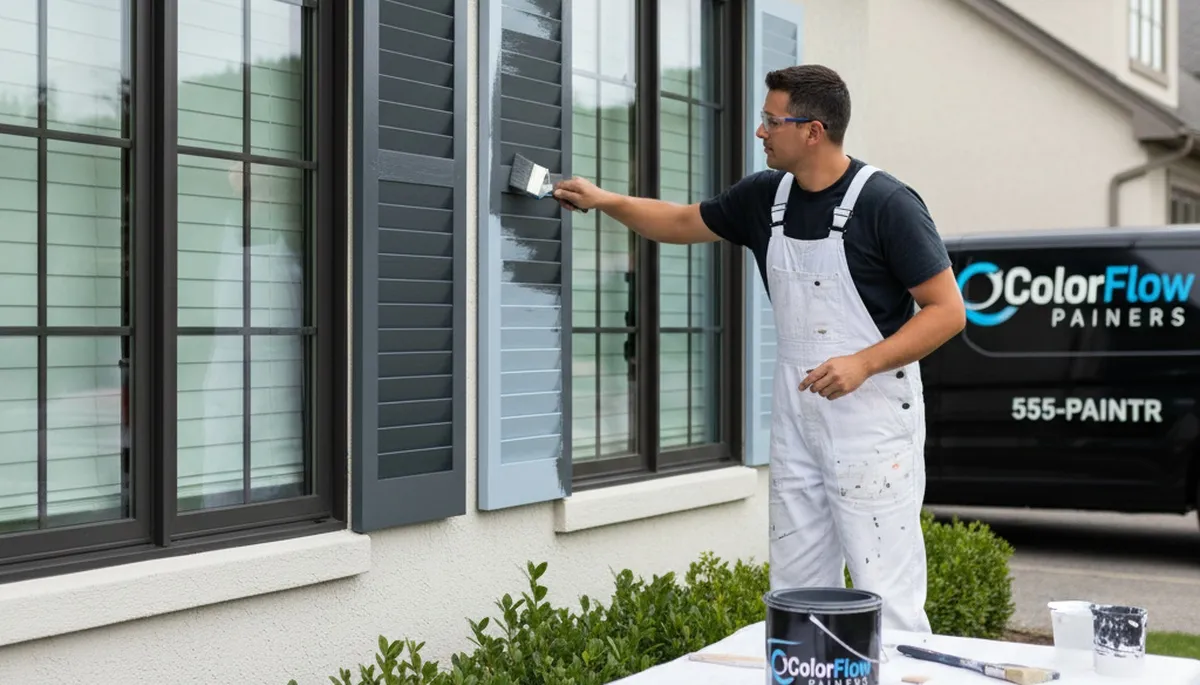 Professional shutter painting and refinishing on a Kissimmee, FL home exterior