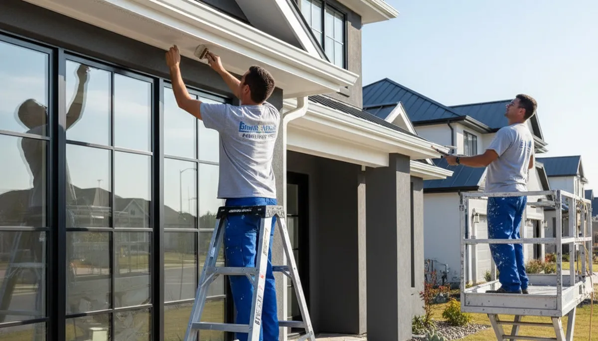 Professional painters refinishing home trim and fascia in Kissimmee, FL for lasting curb appeal